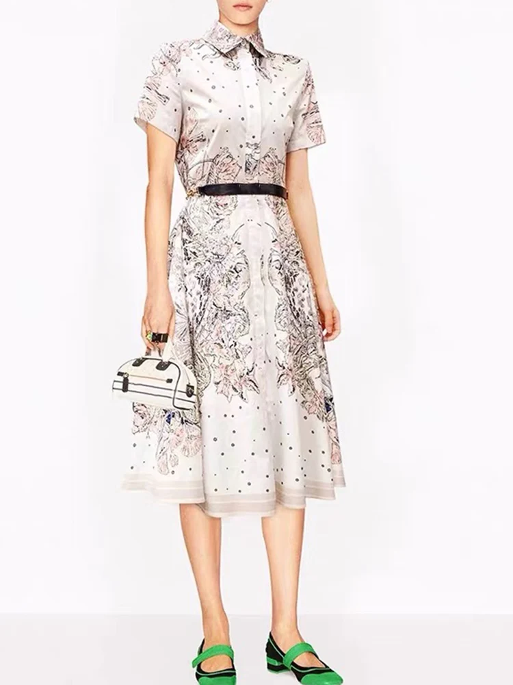 

2022 летнее новое легкое роскошное платье с принтом и длинными рукавами, большие свободные платья, женская мода, с короткими рукавами, талия, т...