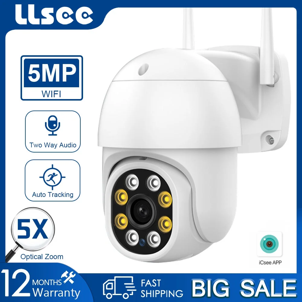 

LLSEE 5MP Беспроводная Wi - Fi 5X CCTV Камера безопасности PTZ Проверка движения IP66 Водонепроницаемая IP Камера наблюдения Инфракрасное ночное зрение