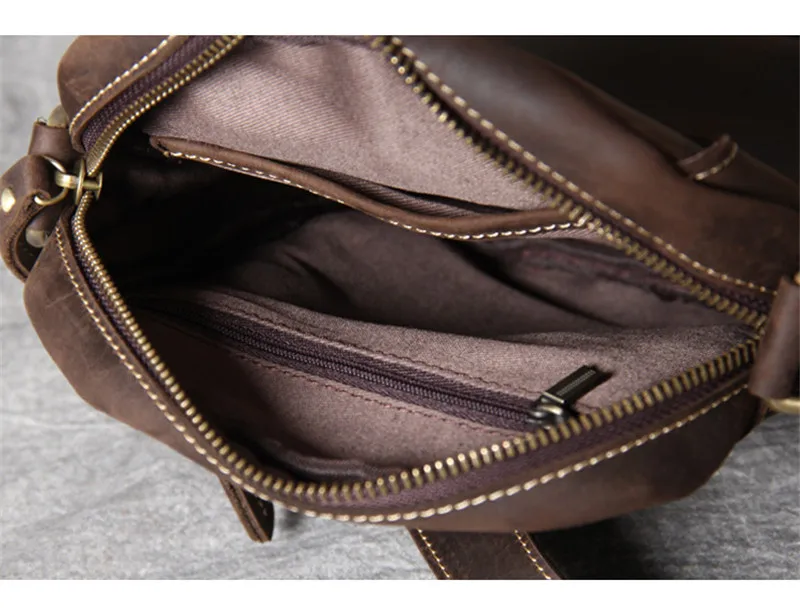 Retro fashion crazy horse cowhide men's coffee color mobile phone bag daily outdoor work weekend youth shoulder messenger bag