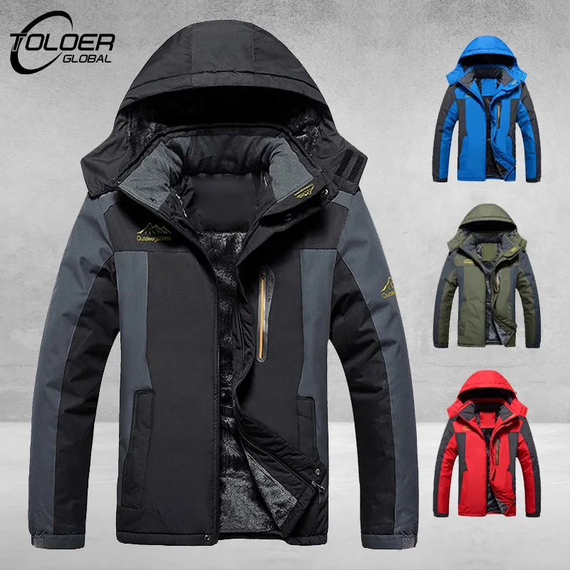 Men's Waterproof Fleece Outdoor Sports Jackets Winter Warm  Windproof Removable Hooded Parkas Thick Outwear Coat Plus Size 9XL