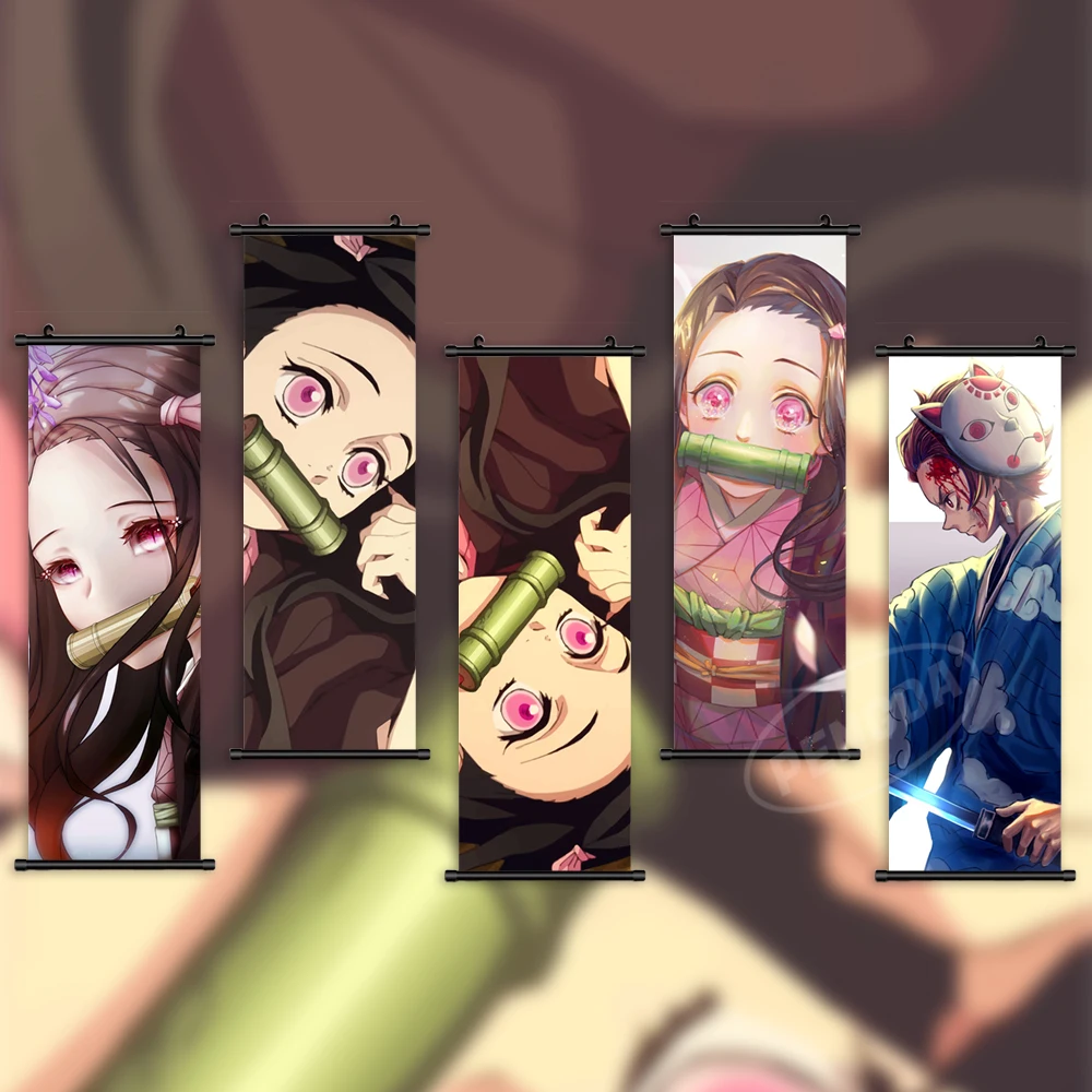 

Wall Art Demon Slayer Scroll Hanging Painting Anime Canvas Nezuko Poster Picture Kochou Shinobu Print Home Decoration Kids Room