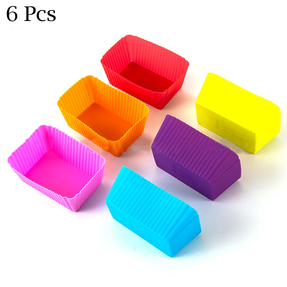 

6PCS Cake Mold Silicone Rectangle Cake Mould DIY Soft Muffin Cupcake Liner Bake Cup Mold Candy Mold Form Bakeware Baking Dishes