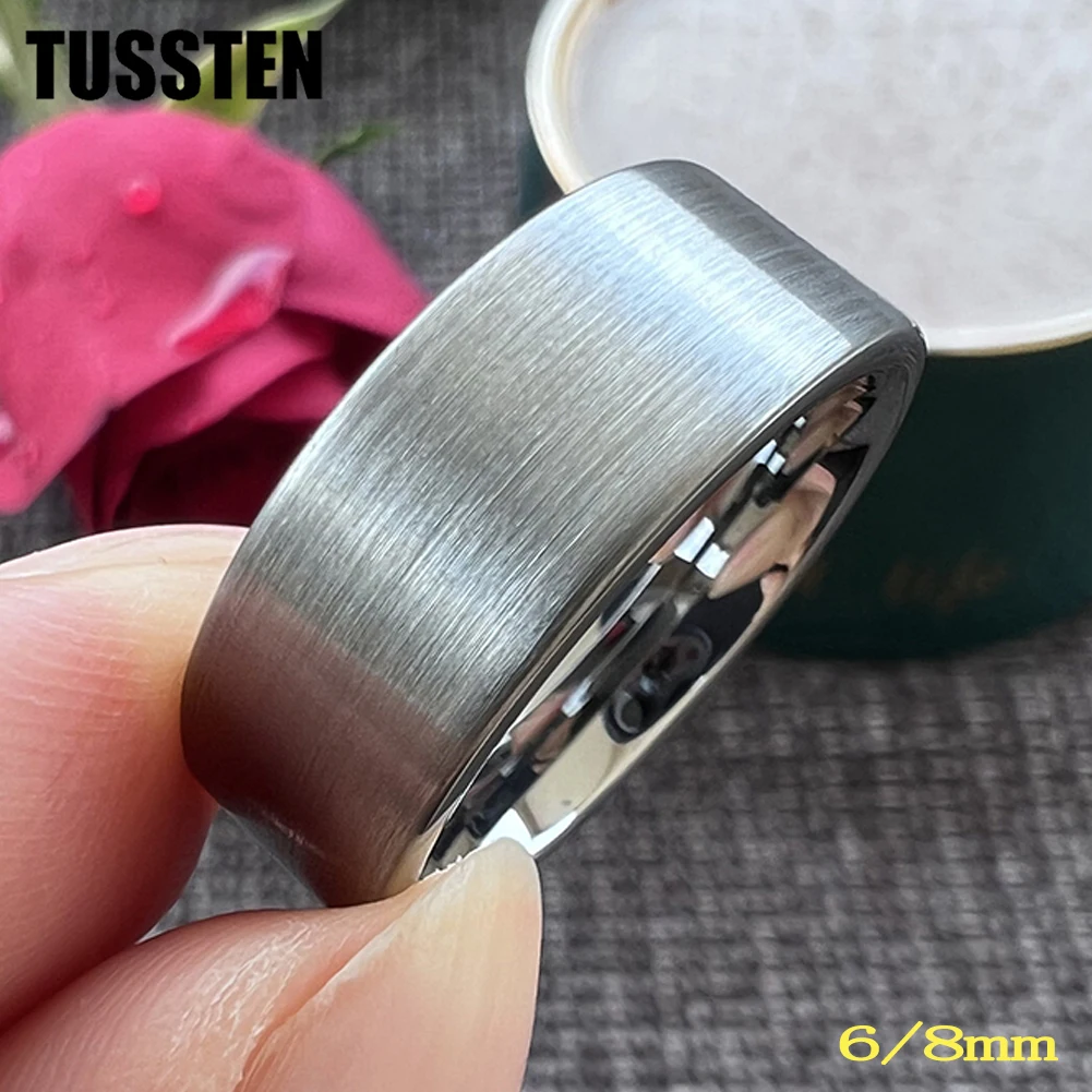 

Dropshipping TUSSTEN 6MM/8MM Flat Wedding Band Classic Men Women Tungsten Carbide Ring Brushed Finish Comfort Fit
