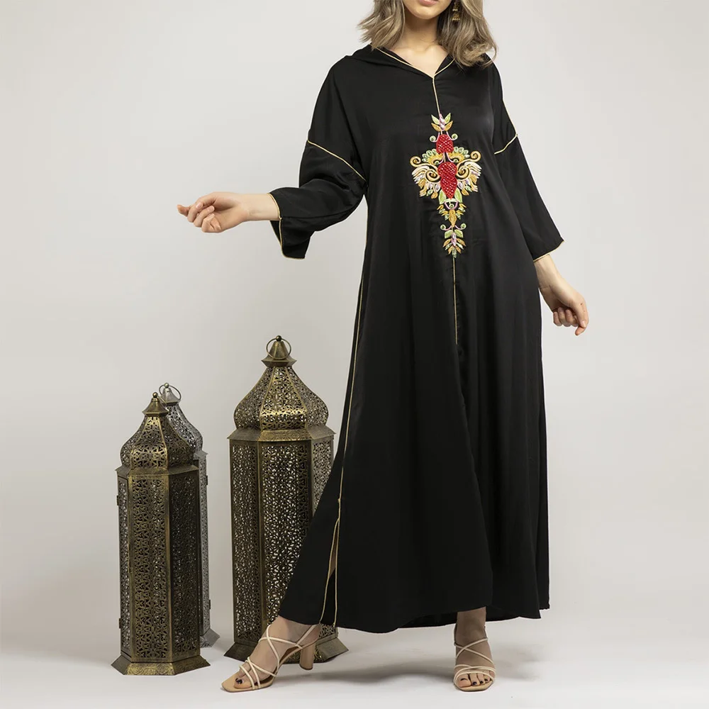 

New Islamic Moroccan Women's Dress Casual Embroidery Hooded Muslim Robe