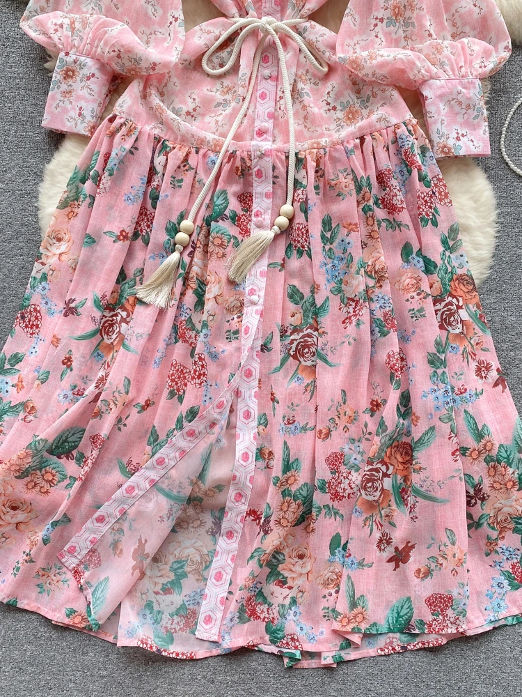 Женское винтажное длинное платье элегантное шифоновое на пуговицах с