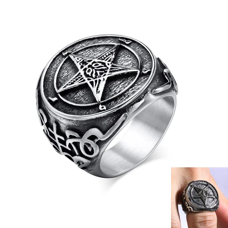 

Retro Pentagram Satanic Baphomet Goat Rings for Men Stainless Steel Biker Ring Vintage Gothic Jewelry