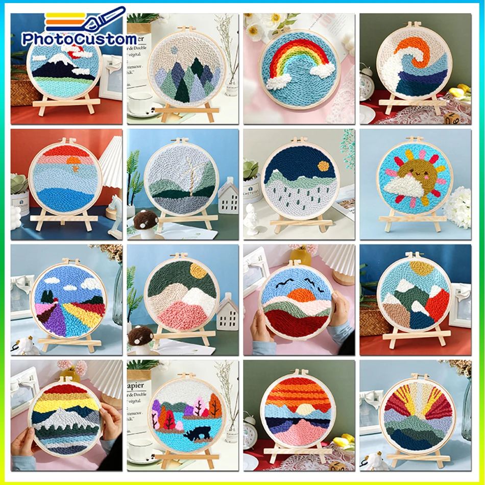 

PhotoCustom DIY Embroidery Kit Stitching Punch Needle Craft Pattern Printed Needlework Cross Stitch Sewing Painting Home Decor