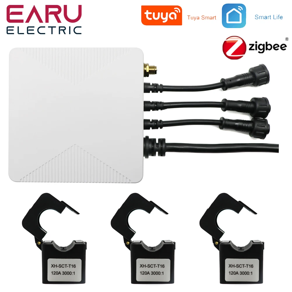 

Tuya Smart 3 Phase Single Phase ZigBee Energy Meter KWh Power Monitor 500A 300A 200A 120A 80A with Clamp Current Transformer