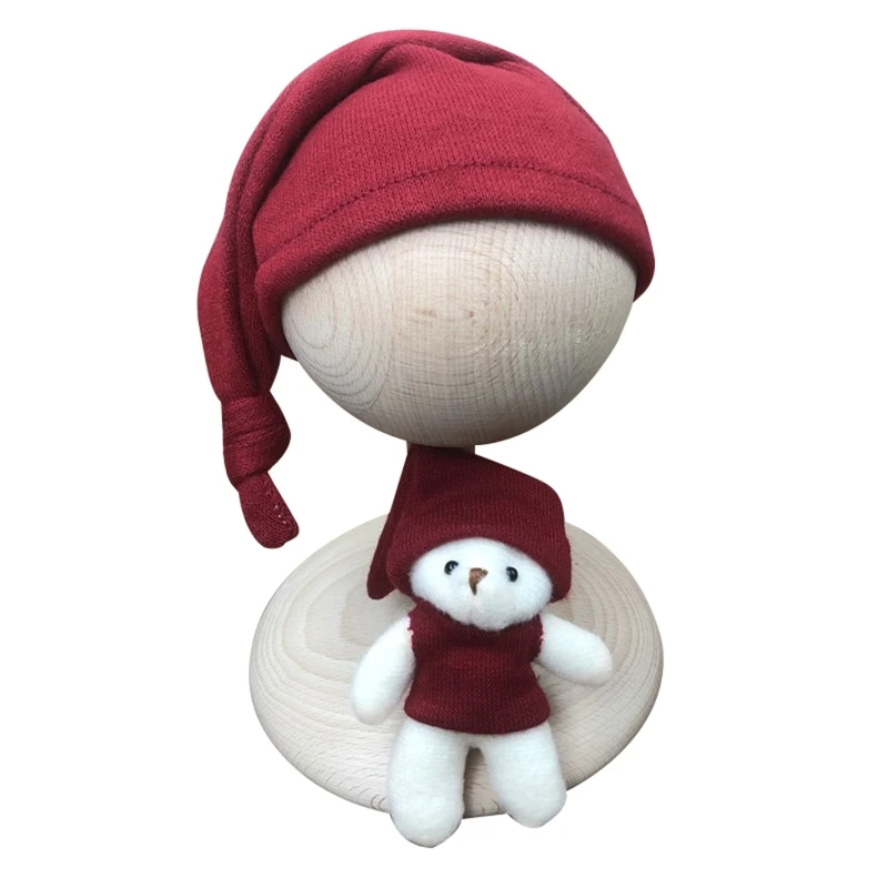 

2 Pcs Newborn Photography Props Baby Hat Doll Set Infants Photo Shooting Long Tail Knot Beanies