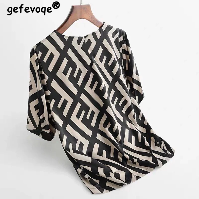 

Женская шелковая футболка с полурукавами и надписью, свободная Универсальная футболка большого размера с круглым вырезом, лето 2022