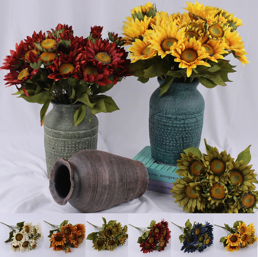 

13 Heads Artificial Sunflower Flowers Bouquet Artificial Flowers Fake Sunflowers Plastic Plants Wedding Garden Decor