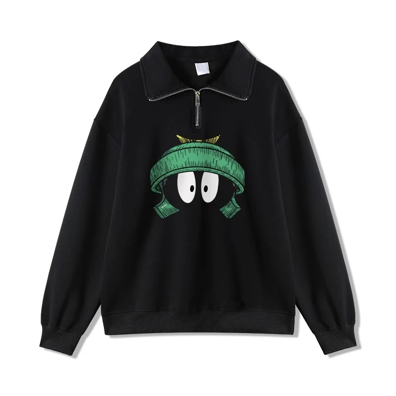 

Goth Polo Collar Printed Hoodies Women Streetwear Harajuku Retro Hip Hop Zip Up Pullovers Loose Sweatshirt Hoodie Clothes Y2K
