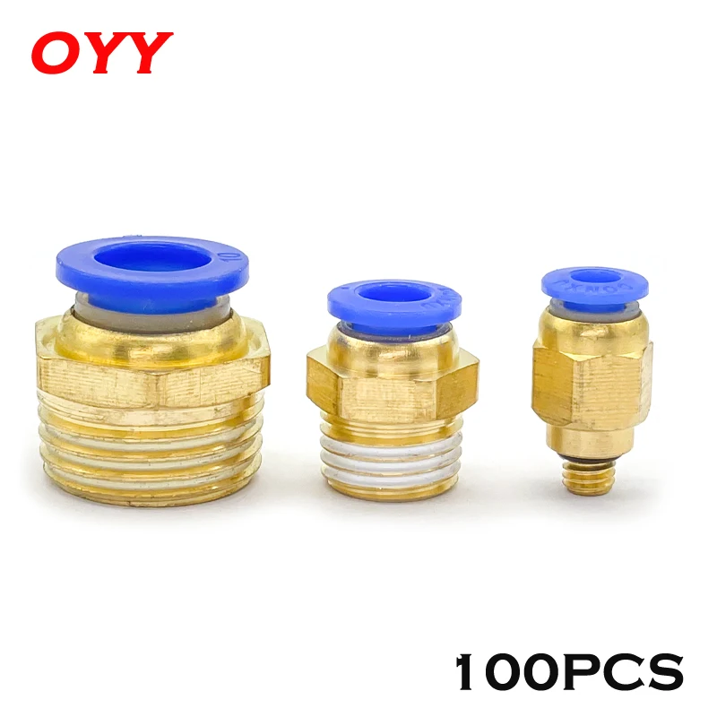 

100Pcs/Lots Air Fitting 4-12Mm Male Thread Bsp 1/4 1/2 1/8 3/8 PC Hose Connection Nipple Brass Quick Coupling Pneumatic Fittings