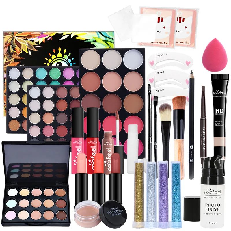 

All In One Makeup Set Eyeshadow Ligloss Lipstick Brushes Eyebrow Concealer Powder Brush Cosmetic Bag Eye Shadow Makeup Kit