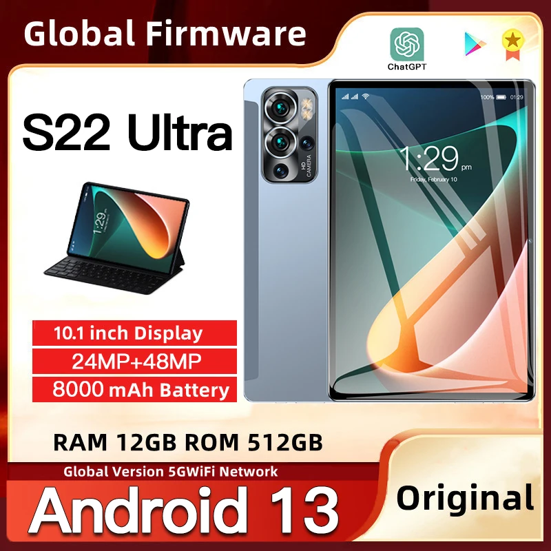 

Global Version S22 Ultra Tablet 10.1inch MTK 6797 12GB+512GB Tablete PC 120Hz 2.5K LCD Display 5G Wifi Tablet Android