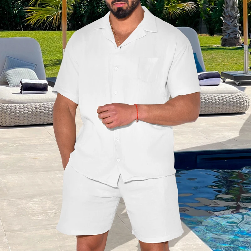 

Summer hot selling men's Europe and the United States fashion casual lapel short-sleeved cardigan + loose sweatpants 2/PC