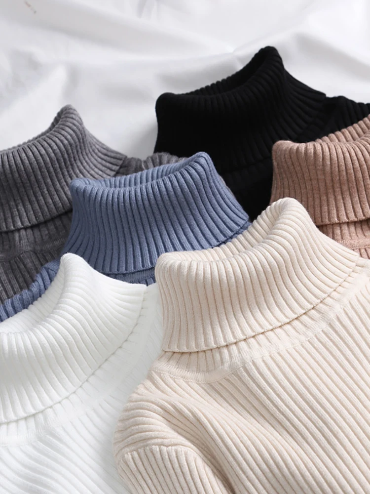 

ELLIEXI Women Basic Turtleneck Sweater Slim Knitted Pullovers Women Basic Soft Sweater Warm Cashmere Jumpers Women 2022 Winter