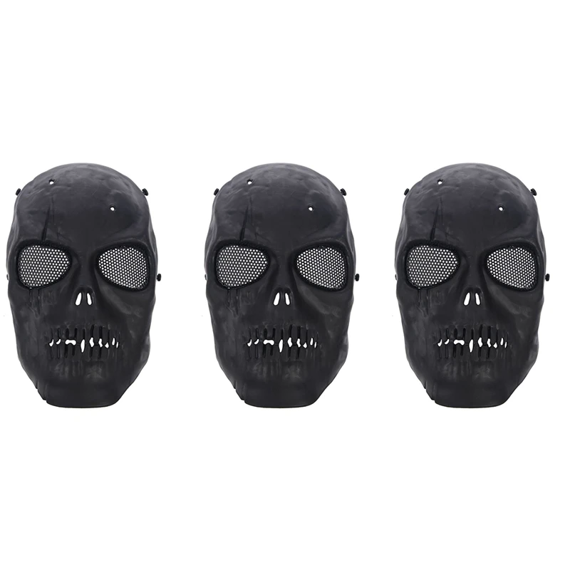 

3X Airsoft Mask Skull Full Protective Mask - Black