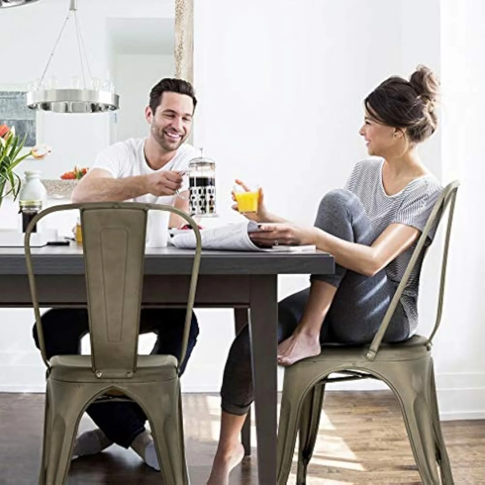 Металлический стул обеденный набор из 4 патио домашняя кухня 18-дюймовый для