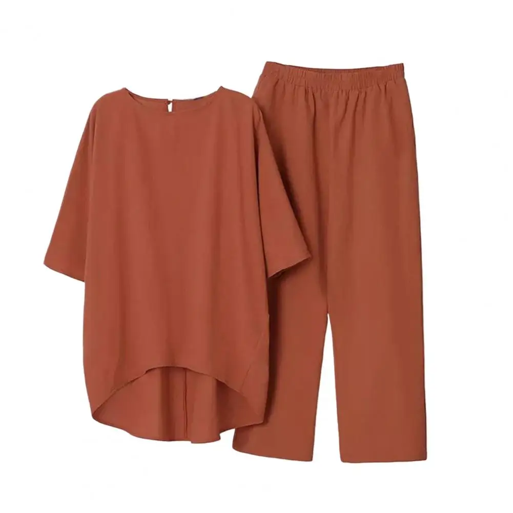 

Two Piece Sets Womens Outifits T-shirt Pants Set Solid Color Elastic Waist O-Neck Short Sleeves Loose Summer Top Trousers Set