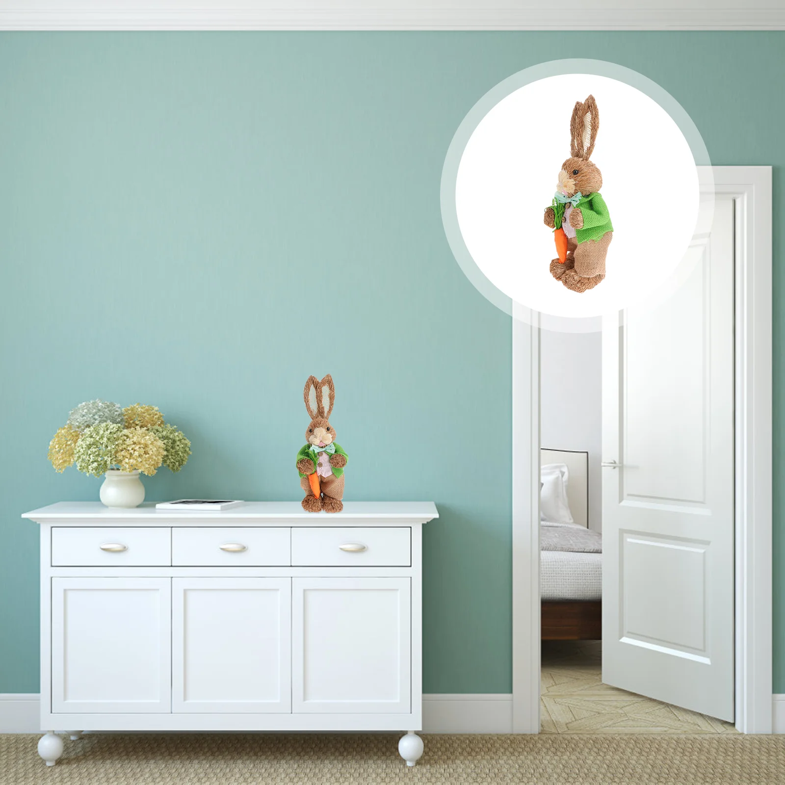 

1Pc Vivid Straw Bunny Figurine Woven Rabbit Craft Easter Desktop Ornament