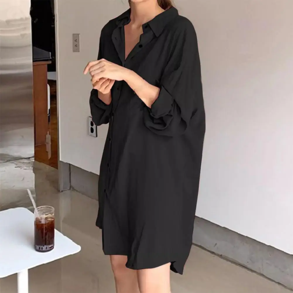 

Casual Shirt Turn-down Collar Women Shirt Simple Fashionable Loose Long Shirt Blouse