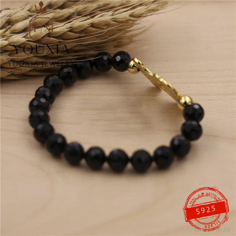 Own Best Selling Brand Fashion S925 Silver Gold Black Gem Bracelet Versatile Holiday Gift Couple Personality Fashion Jewelry