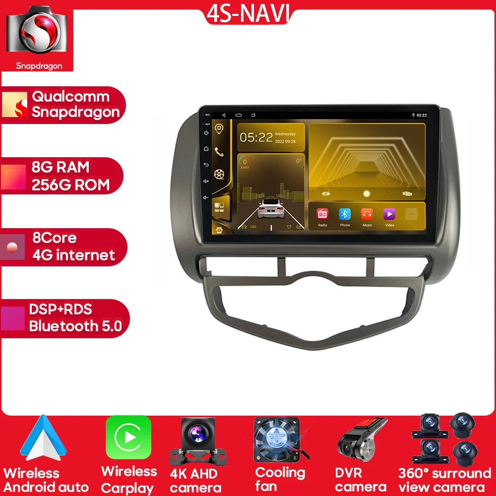 

Andorid для Honda Jazz City 2002-2007 Автомобильное радио Мультимедийный плеер GPS навигация WIFI Carplay 360 Камера No 2 Din