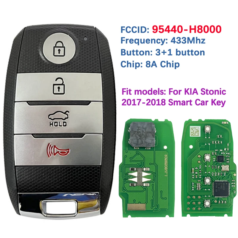 

CN051093 Aftermarket 4 кнопки смарт-ключ дистанционный чип 8А 433 МГц FCC 95440-H8000 для KIA Stonic 2017-2018