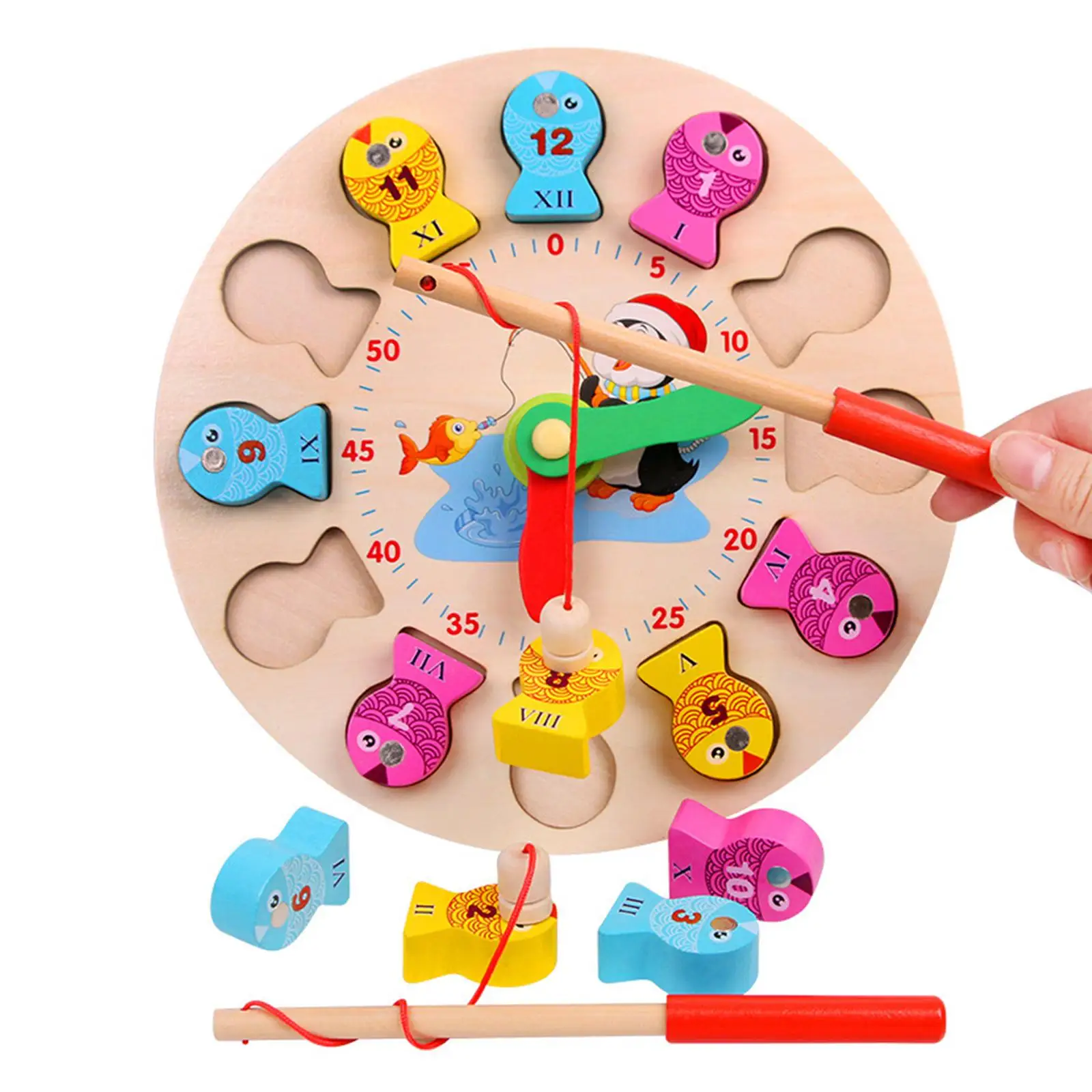 

Wooden Clock Fishing Game Early Learning for Kids Boys & Girls Gift
