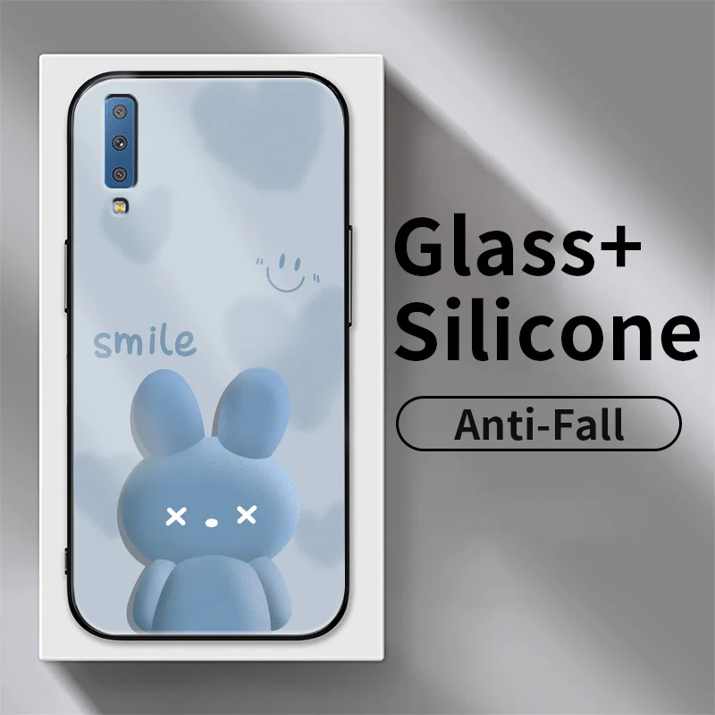 

For Samsung Galaxy A7 2018 A73 A8 Plus A90 A9 F12 A12 M12 India A12 Nacho A12S Gradient Love Rabbit Tempered Glass Phone Case