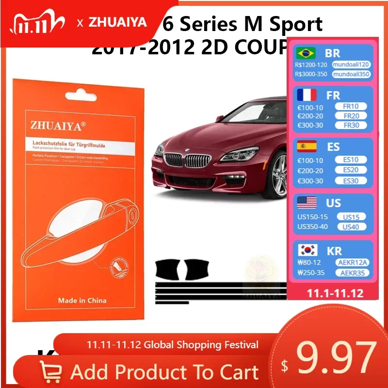 

Защитная пленка ZHUAIYA для красок дверных ручек, защитная пленка из ТПУ для BMW 6 серии M Sport2017-2012 2D COUPE