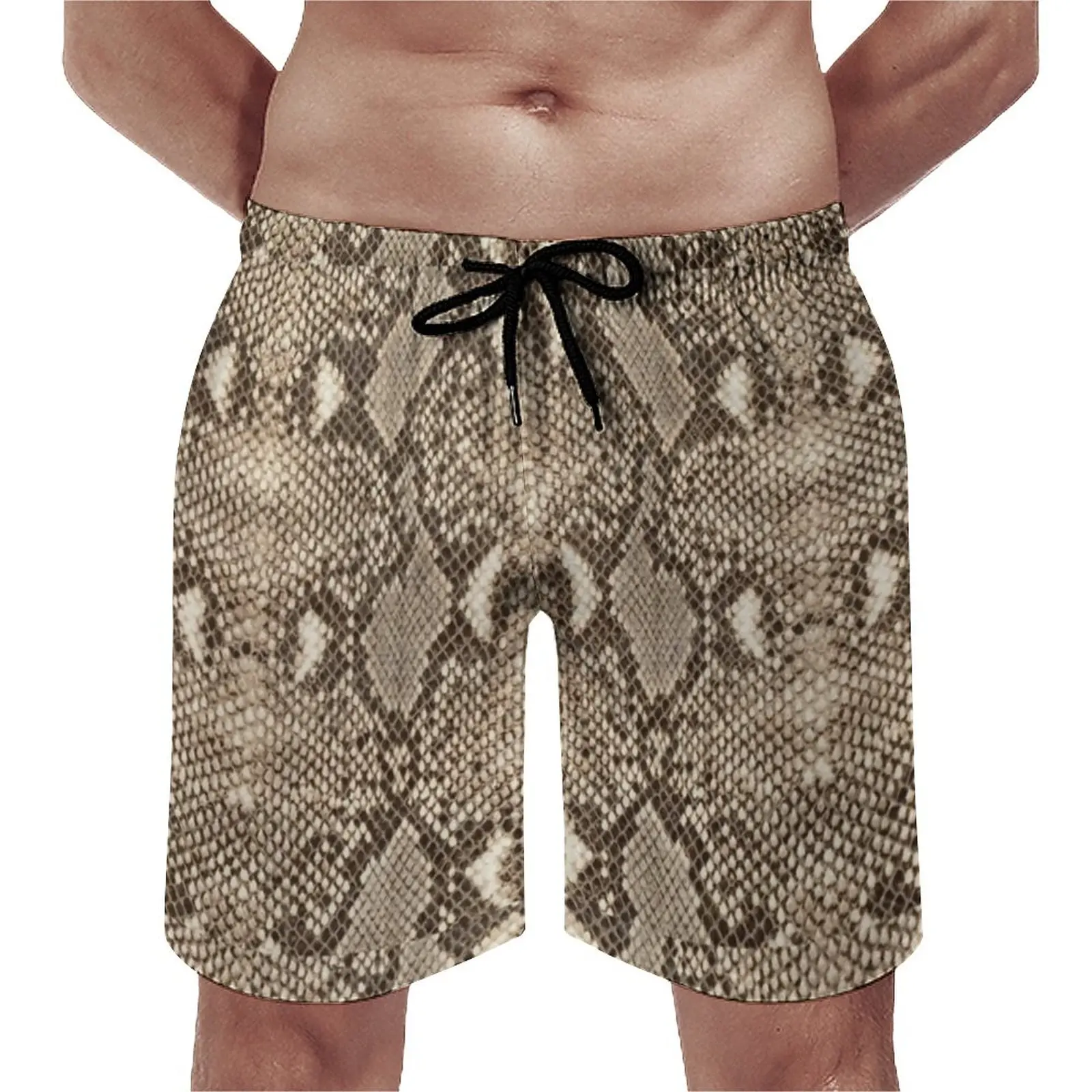 

Brown Snakeskin Board Shorts Animal Skin Print Cute Hawaii Beach Shorts Pattern Surfing Comfortable Swim Trunks Birthday Present