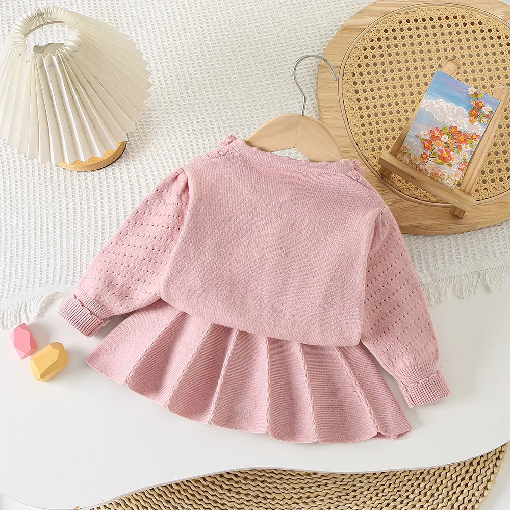 Вязаные комплекты одежды для девочек весна-осень 2024 детский шерстяной