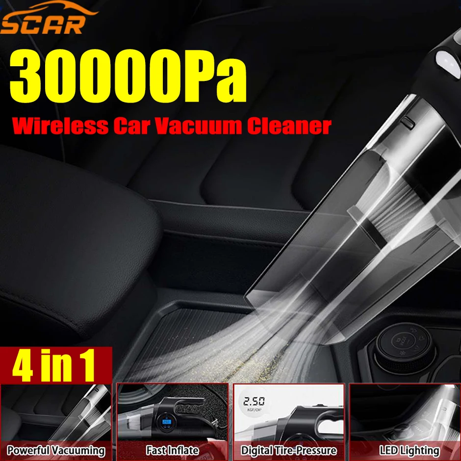 

30000Pa Wireless Car Vacuum Cleaner 4 in 1 Home Mini Vacuum Cleaner 120W Powerful Suction Wet And Dry Smart Digital Display