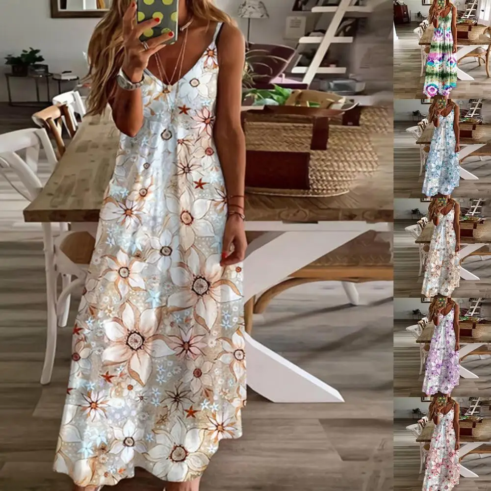 

Casual Dress V Neck Pullover Floral Design Summer Sling Dress for Dating