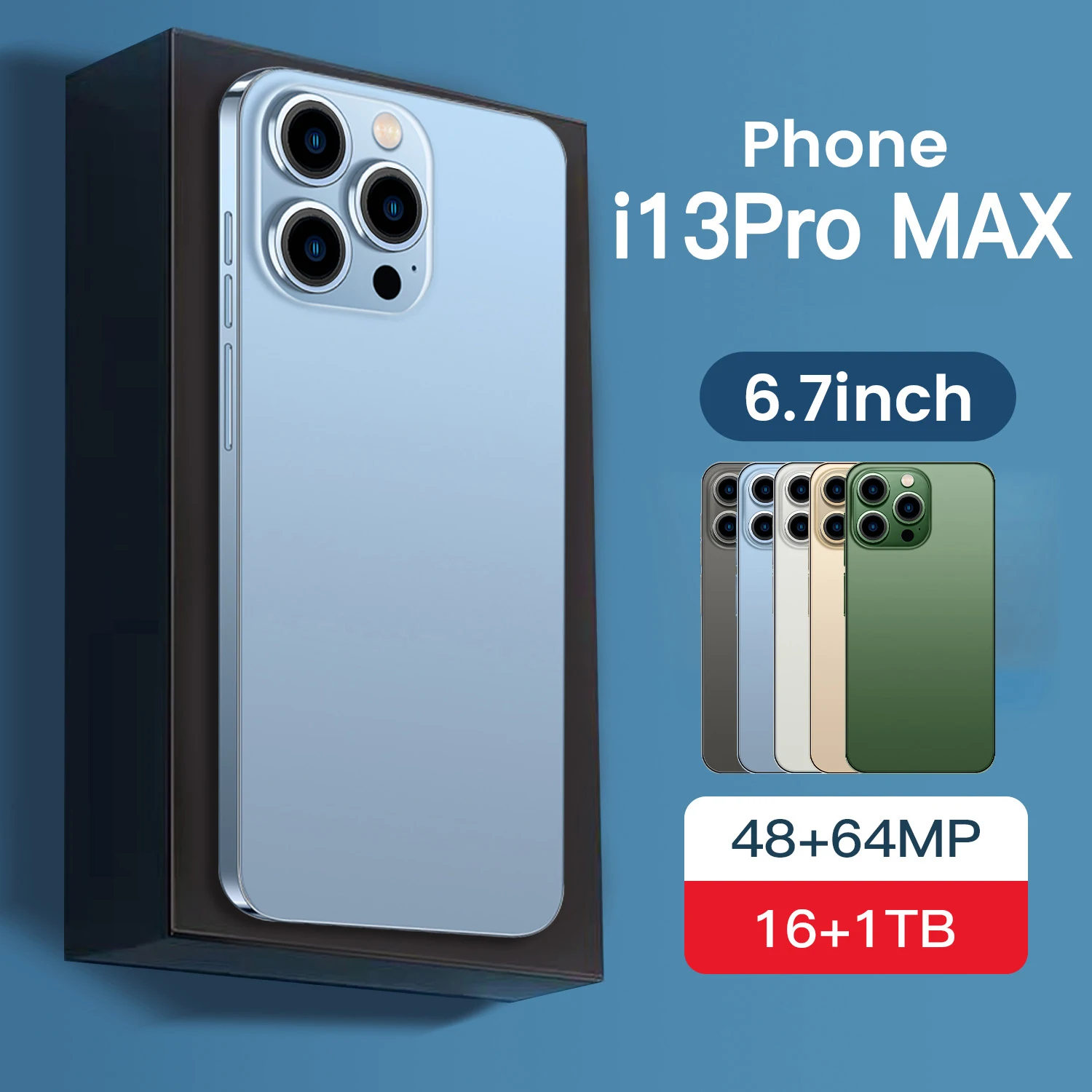 

Смартфон i13 Pro Max, 6,7 дюйма, 16 ГБ ОЗУ + 1 ТБ ПЗУ, 6800 мАч, две SIM-карты, функция распознавания лица, 48 Мп + 64 мп