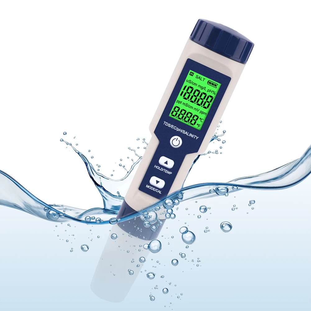 Тестер качества воды 5 в 1 Цифровой измеритель TDS/EC/PH/солености/температуры для