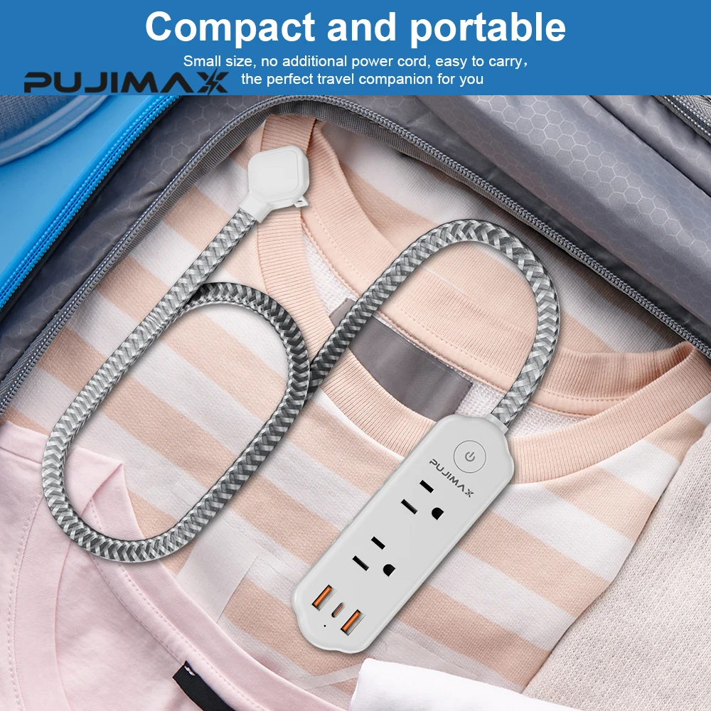 Фото Удлинитель PUJIMAX с 6 розетками US, 2 USB и 1 портом Type-C, кабель 1.5 м, защита от перенапряжения и перегрузки, 6 универсальных электрических розеток №1
