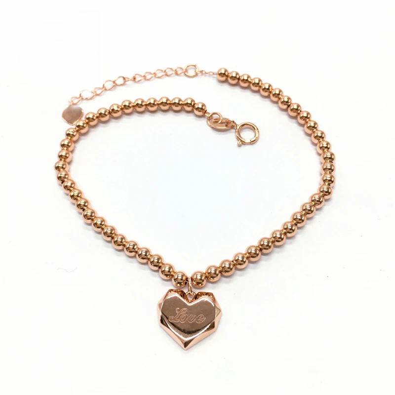 Женский браслет из розового золота 585 пробы с круглыми бусинами