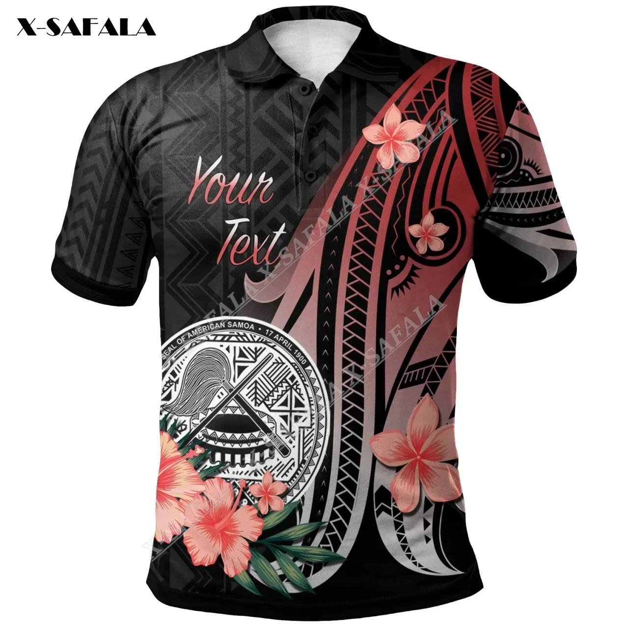 

Индивидуализированные красные полинезийские рубашки-поло в стиле гибискуса Самоа с 3D-принтом, повседневные мужские и женские топы