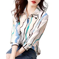 simgent women blouse autumn 2022 new fashion long sleeve striped print elegant vintage office shirts ladies tops blusas sg2884