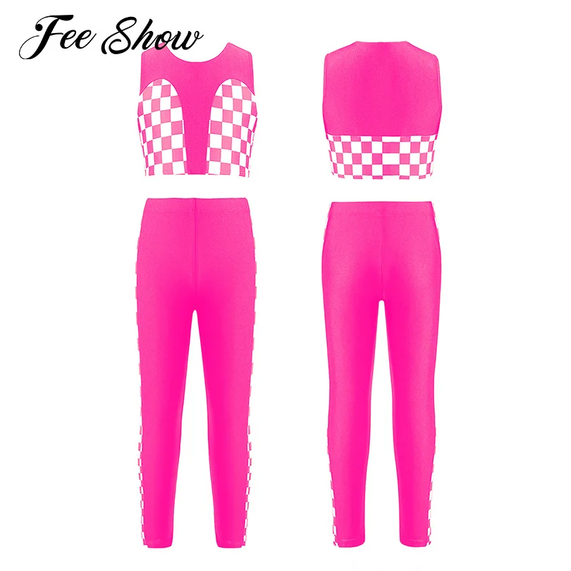 

Summer Kids Girls Yoga Sets Sports Fitness Outfit Sleeveless Crop Tops Vest+Pants Set Sportswear for Gym Dancing Workout Clothes