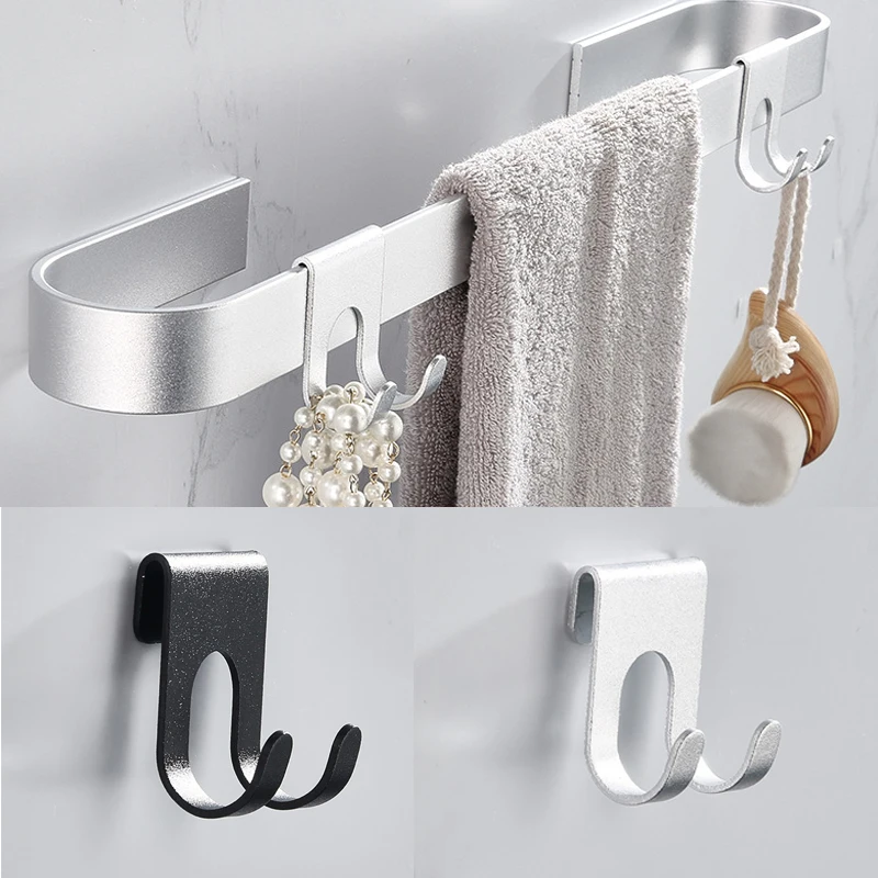 

1Pc Space Aluminum Hook Shower Glass Door Hook Free Hole Towel Rack Hanger Key Organizer Plug Shaver Holder Rack Hook