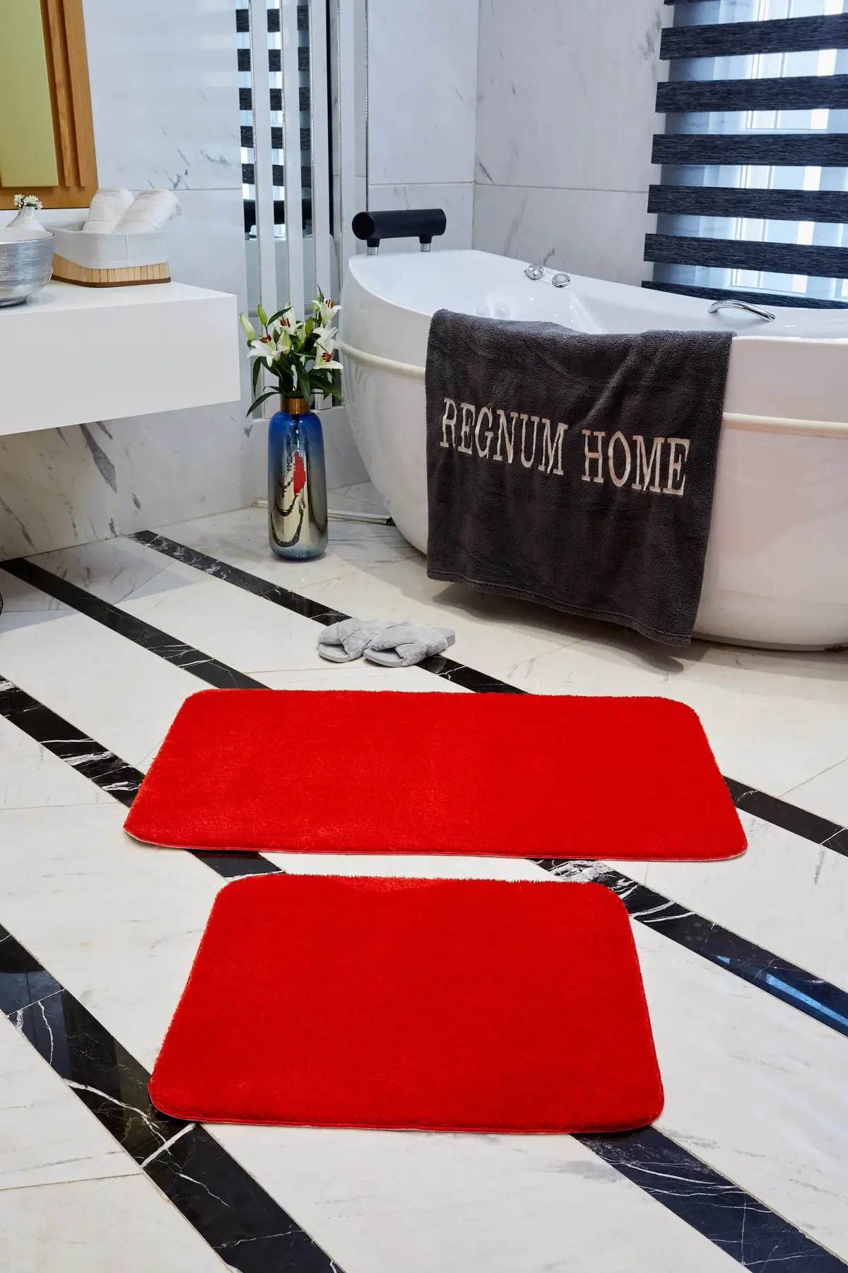 

Bathroom Mat Triple Suit 5 Colors Plush Non-Slip Base Washable 60x100 - 50x60 One Piece Acrylic Red Textile Home