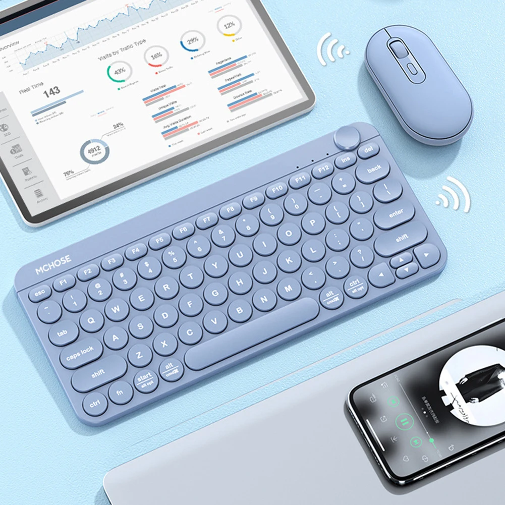 

Клавиатура и мышь с комбинированными клавишами, 79 клавиш, беспроводная клавиатура, мышь DPI, регулируемая 2,4G/Bluetooth-совместима с ноутбуком и на...