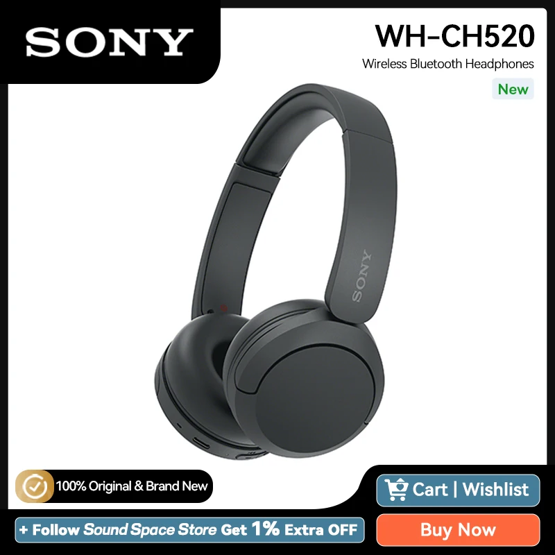 Беспроводные наушники Sony WH-CH520, Bluetooth 5,2, до 50 часов воспроизведения, поддержка двойного подключения, улучшенная версия Sony CH510