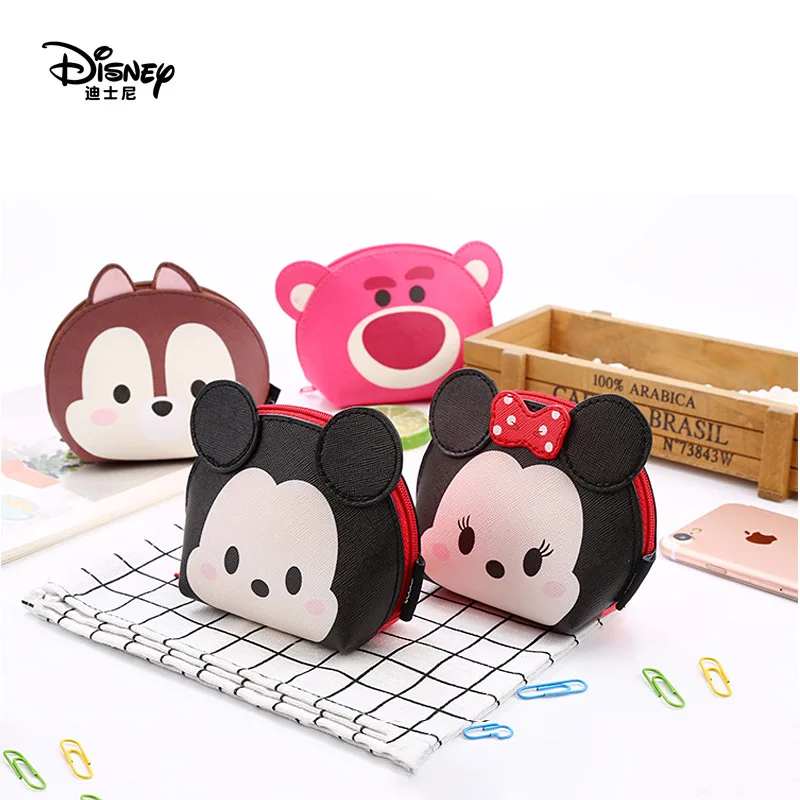 Baby Kids Disney Genuine Clutch Coin Purse Storage Bag Mickey Minnie Mouse Girl Cartoon Pattern Cute Wallet Creative PU Material