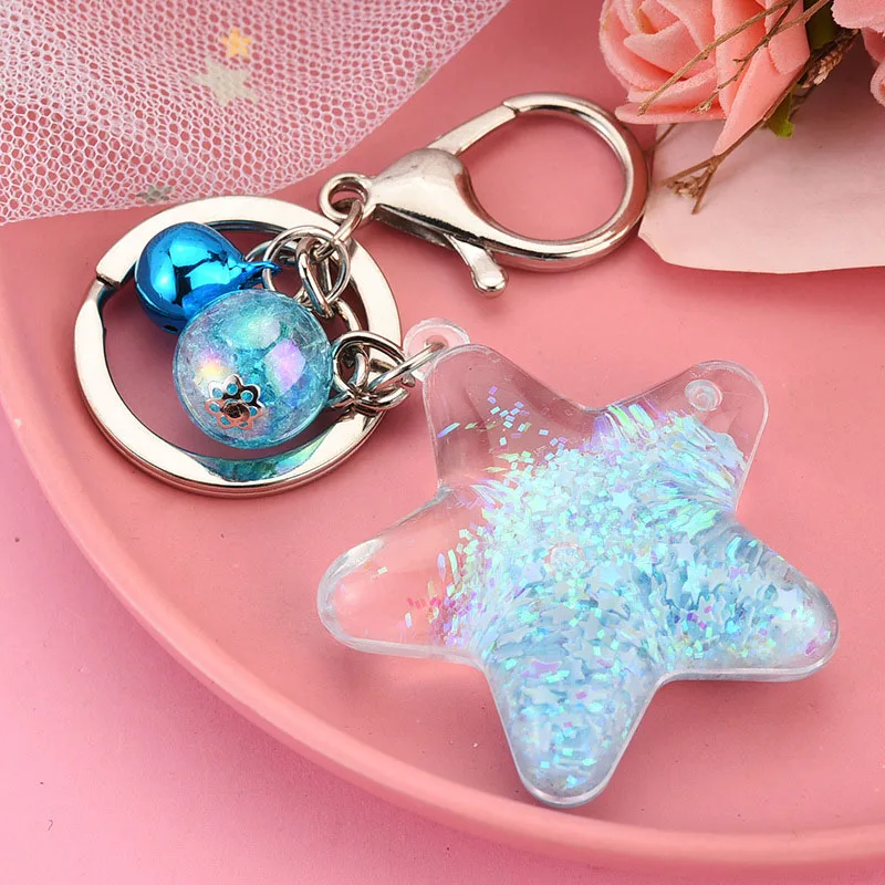 

Creative Five-Pointed Stars Acrylic Moving Liquid Quicksand Keychain Cartoon Cute Star Keychain Bag Car Lovely Pendan For Kids