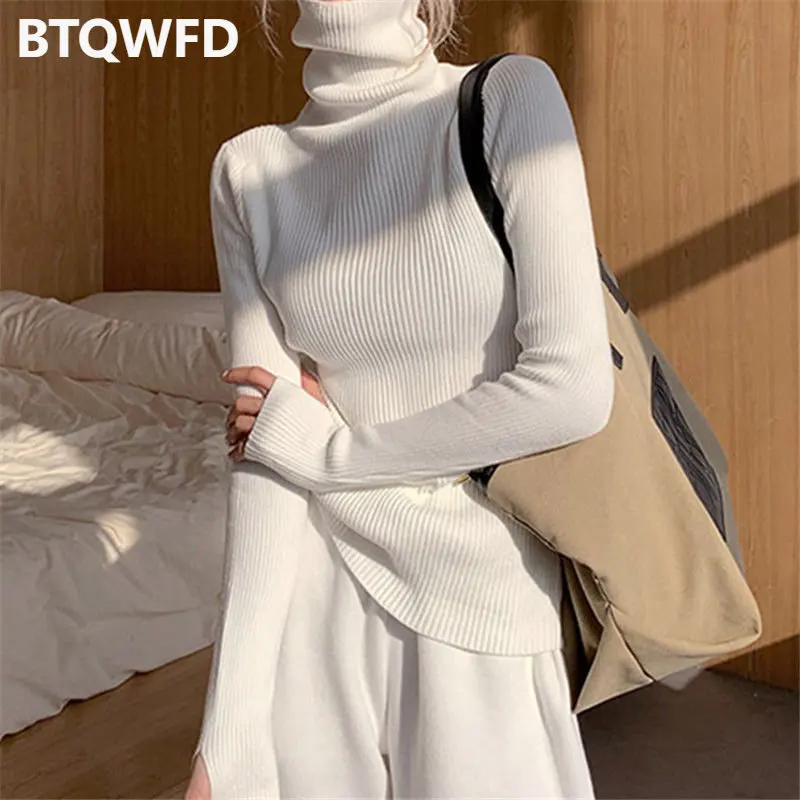 Turtleneck Sweater 2022 New Women Pullover Autumn Winter Long Sleeve Slim Elastic Korean Simple Cheap Fashion Solid Color Tops